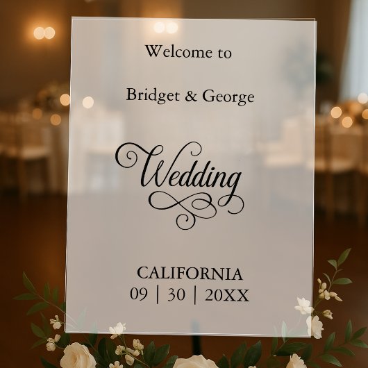 Tijdloos Script Zwart en Wit Huwelijk Welkom Acryl Bord