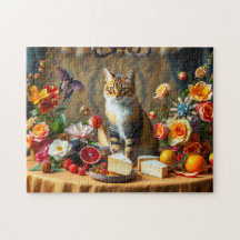 Tijdloos Stilleven met Kat en Fruit