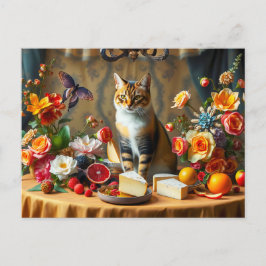 Tijdloos stilleven met kat en product briefkaart