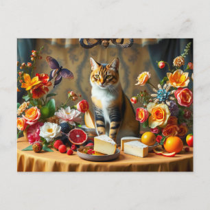 Tijdloos stilleven met kat en product briefkaart