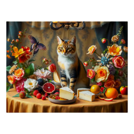 Tijdloos stilleven met kat en product perfect poster