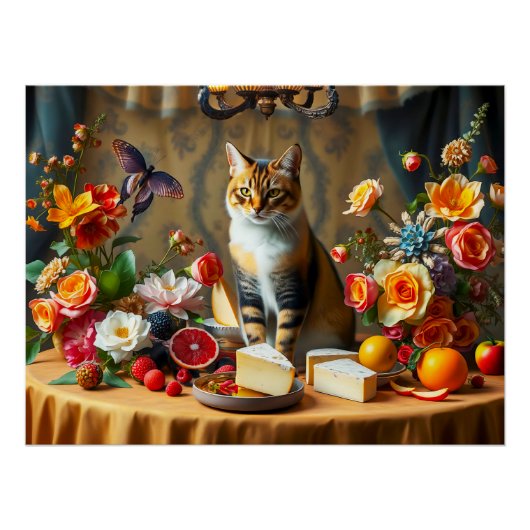 Tijdloos stilleven met kat en product perfect poster (Voorkant)