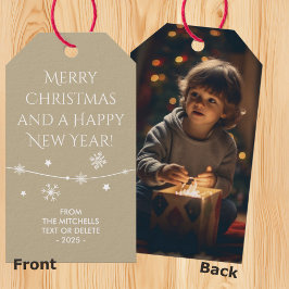 Tijdloos - Taupe Beige Kerst Foto Gift Labels Cadeaulabel