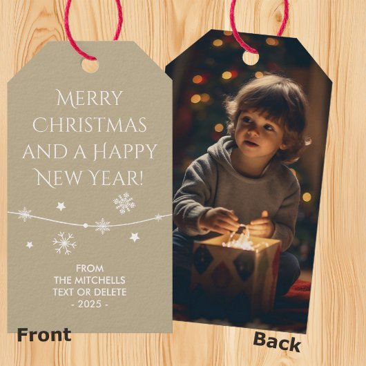 Tijdloos - Taupe Beige Kerst Foto Gift Labels Cadeaulabel