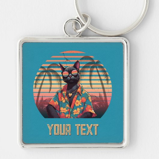 Tijdloos Tropical Cat Attitude Square Sleutelhanger (Voorkant)