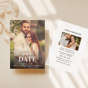 Tijdloos type Sla onze datum witte bruiloft foto Save The Date