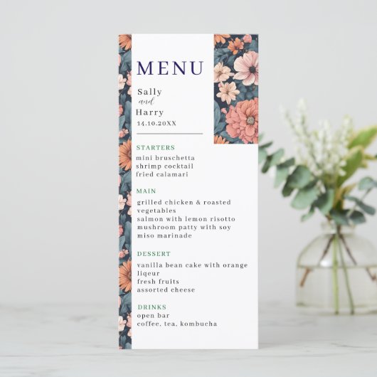 Tijdloos:  vervaagd Roos Wedding Print Menu (Staand voorkant)