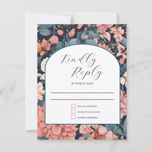 Tijdloos:  vervaagd Roos Wedding Print RSVP Kaartje (Voorkant)