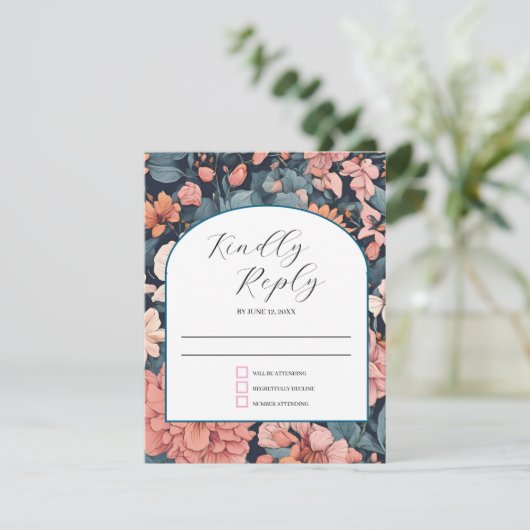 Tijdloos:  vervaagd Roos Wedding Print RSVP Kaartje (Staand voorkant)