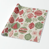 Tijdloos vintage kerstpatroon Ornament Cadeaupapier (Uitgerold)