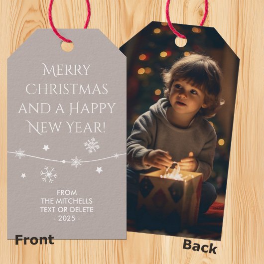 Tijdloos - Warme Grijze Kerst Foto Gift Labels Cadeaulabel