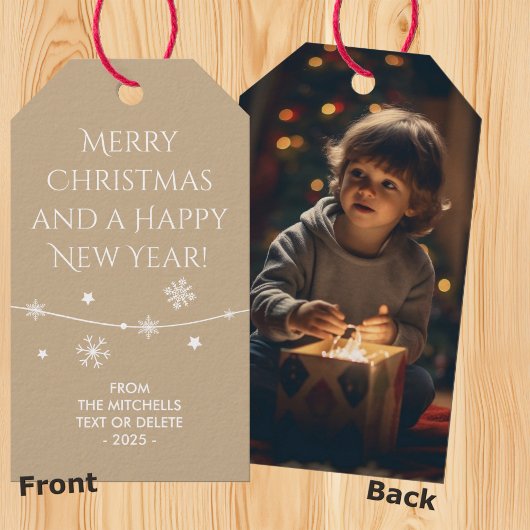 Tijdloos - Zand Beige Kerst Foto Gift Labels Cadeaulabel