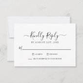 Tijdloos zwart script op witte minimalistische bru RSVP kaartje (Voorkant)