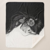 Tijdloos zwart wit dramatisch bloemig haar ontwerp sherpa deken (Voorkant)