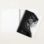 Tijdloos zwart wit dramatisch bloemrijk haarontwer planner (Display)