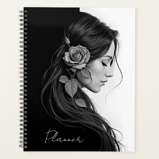 Tijdloos zwart wit dramatisch bloemrijk haarontwer planner (Voorkant)