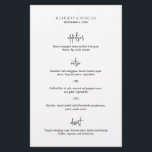 Tijdloos zwart-wit elegant huwelijksmenu<br><div class="desc">Klassieke en elegante trouwmenu met een eenvoudige lay-out met de cursuskopballen in een modern manuscript. De schone en minimalistische indeling maakt dit zwarte en witte trouwmenu geweldig voor een traditionele,  formele bruiloft.</div>