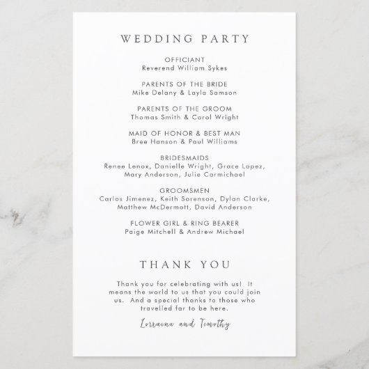 Tijdloos zwart-wit elegant huwelijksprogramma (Achterkant)