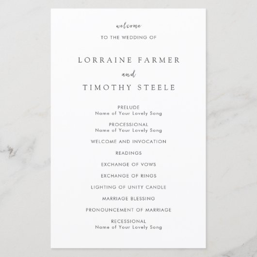 Tijdloos zwart-wit elegant huwelijksprogramma (Voorkant)