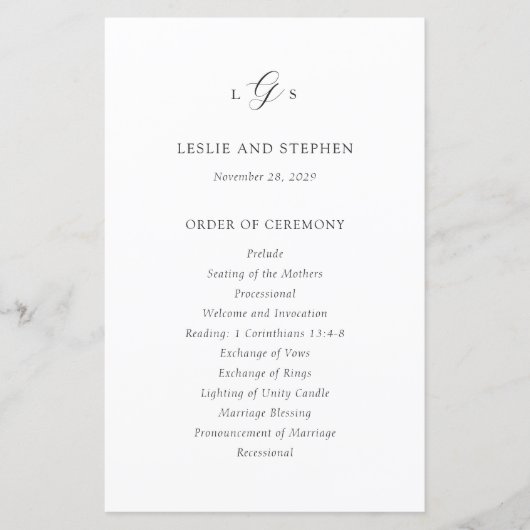 Tijdloos zwart-wit elegant huwelijksprogramma (Voorkant)