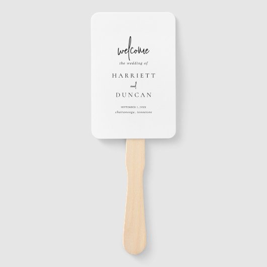 Tijdloos zwart-wit elegant huwelijksprogramma handwaaier (Voorkant)