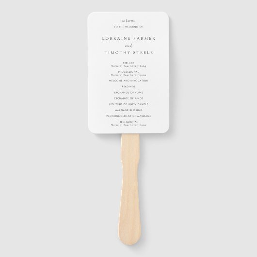 Tijdloos zwart-wit elegant huwelijksprogramma handwaaier (Voorkant)