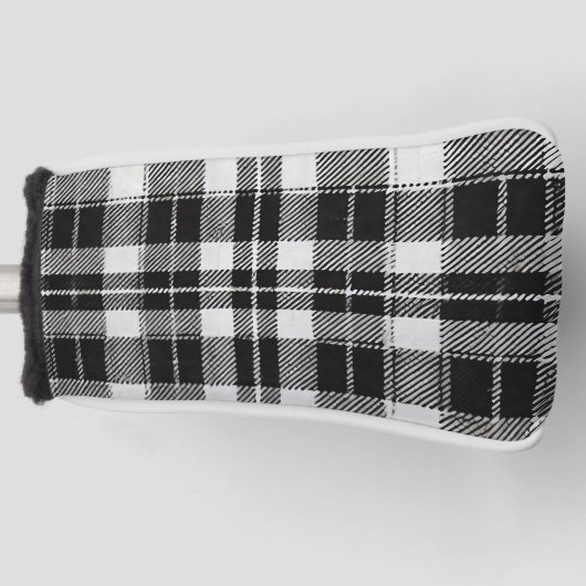 Tijdloos zwart-wit geplakt patroon golfheadcover (Voorkant)