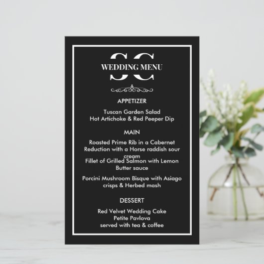 Tijdloos zwart-wit huwelijksmenu (Staand voorkant)