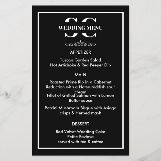 Tijdloos zwart-wit huwelijksmenu (Voorkant)