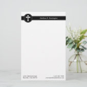 Tijdloos Zwart Wit Kruis Naam & Contactgegevens Briefpapier (Staand voorkant)