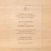 Tijdloos zwart-wit monogram Elegante bruiloft Acryl Uitnodigingen (Voorkant)