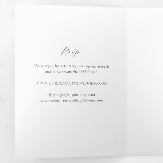 Tijdloos zwart-wit monogram Elegante bruiloft Drieluik Uitnodiging (Binnenzijde eerst)