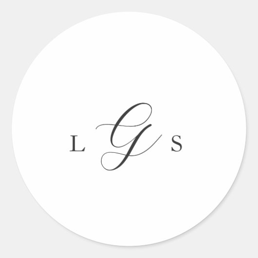 Tijdloos zwart-wit monogram Elegante bruiloft Ronde Sticker (Voorkant)