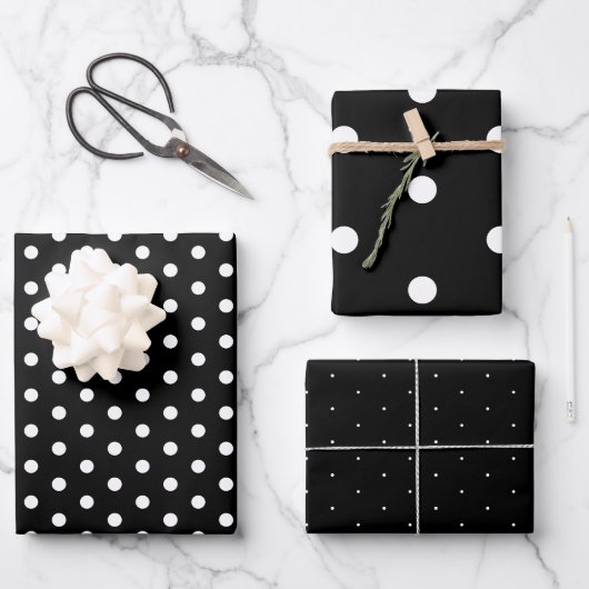 Tijdloos Zwart Wit Polka Dot Gift Wrapping Paper (Voorkant)