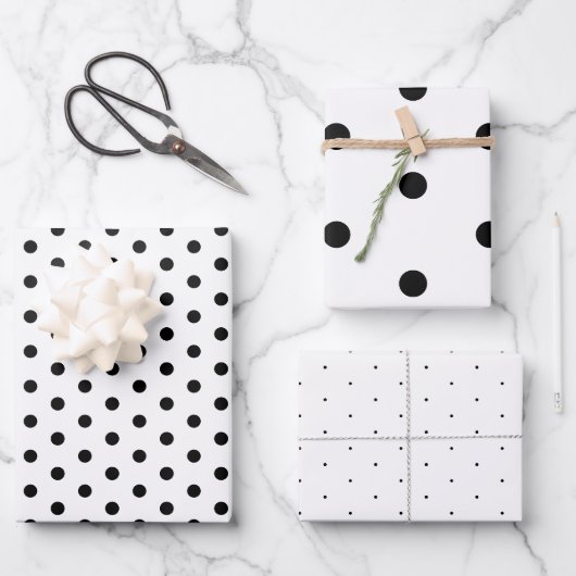 Tijdloos Zwart Wit Polka Dot Gift Wrapping Paper (Voorkant)