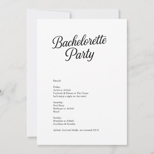 Tijdloos zwart-wit vrijgezellenscript kaart (Achterkant)