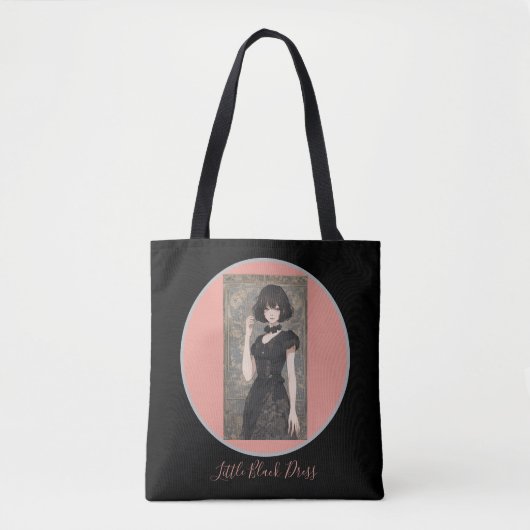 Tijdloze anime lbd print kleine zwarte jurk tote bag (Voorkant)