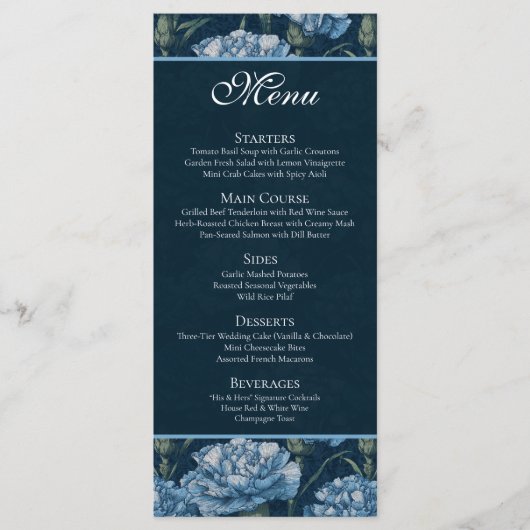 Tijdloze Anjer Esthetische Boho Bruiloft Menu (Voorkant)