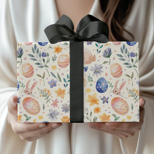 Tijdloze Aquarel Pastel Konijn Bloemen Eieren Cadeaupapier