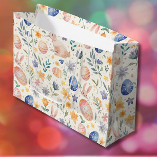 Tijdloze Aquarel Pastel Konijn Bloemen Eieren Groot Cadeauzakje