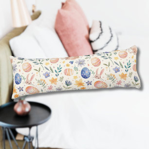 Tijdloze Aquarel Pastel Konijn Bloemen Eieren Lichaamskussen