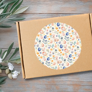 Tijdloze Aquarel Pastel Konijn Bloemen Eieren Ronde Sticker