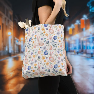 Tijdloze Aquarel Pastel Konijn Bloemen Eieren Tote Bag