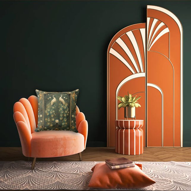 Tijdloze Art Nouveau Pauw Accent Kussen (Creator heeft geüpload)