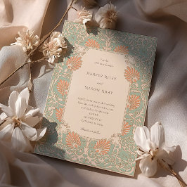 Tijdloze Art Nouveau Seafoam en Peach bruiloft Kaart