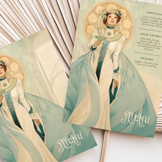 Tijdloze Art Nouveau Wedding Menu Kaart
