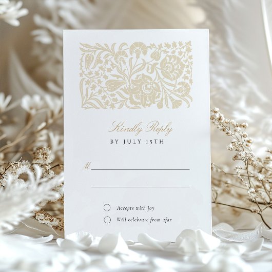 Tijdloze Beige en Ivoren Bloemen RSVP Wedding Kaar Kaart