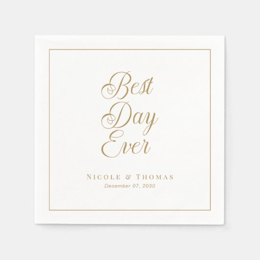 Tijdloze beste dag ooit goud accent elegante bruil servet (Voorkant)