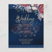 Tijdloze Blauwe Bourgondische Bloemenslak Bruiloft Flyer (Voorkant)