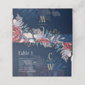 Tijdloze Blauwe Bourgondische Bloemenslak Bruiloft Plaatskaartje (Buitenkant ongevouwen)